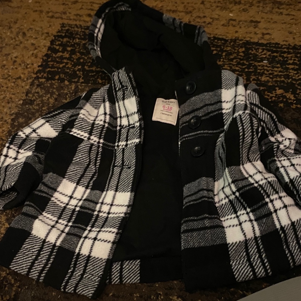 Old Navy Brown and Tan Plaid Hooded Jacket